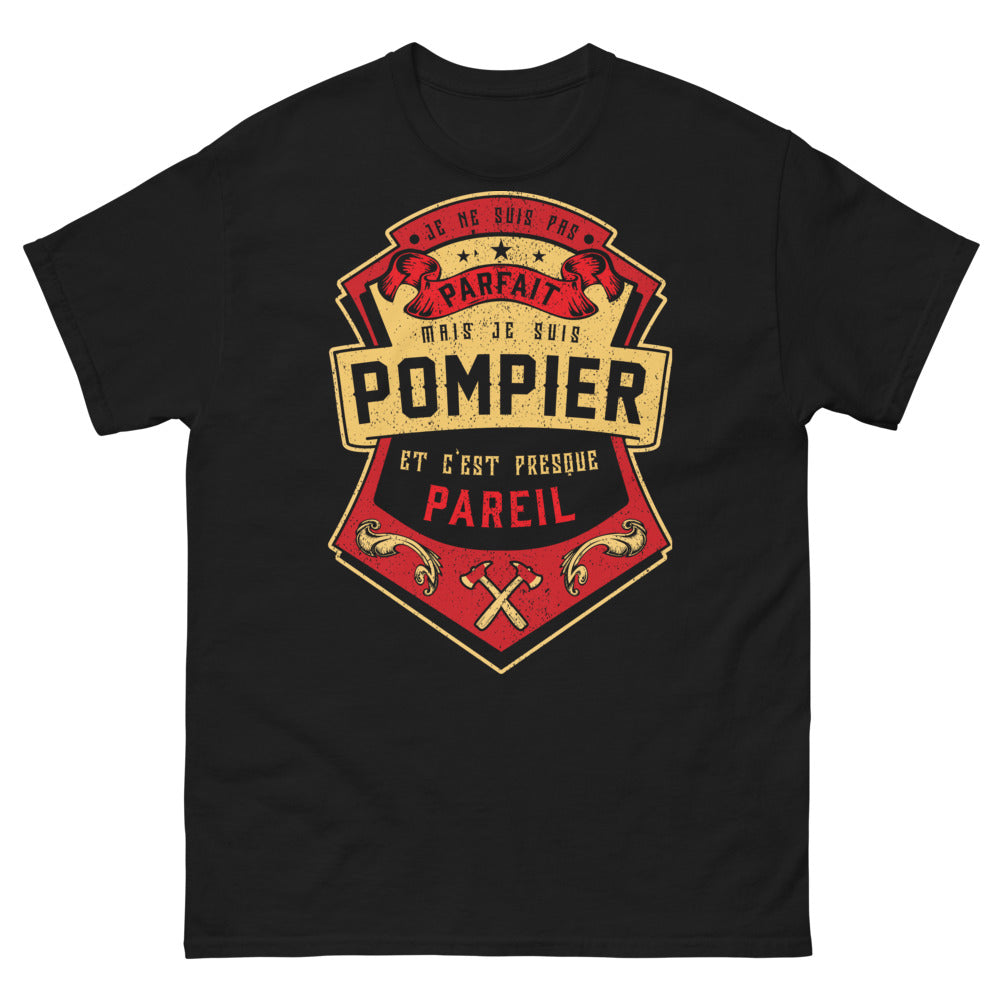 T-shirt Pompier noir - Je ne suis pas parfait, mais je suis pompier