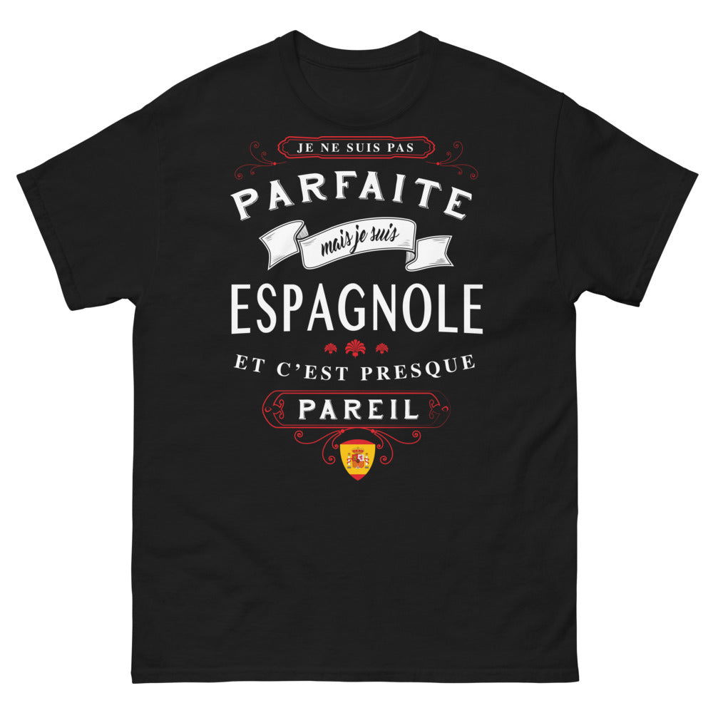 T-shirt Espagnole noir - Je ne suis pas parfaite, presque pareil