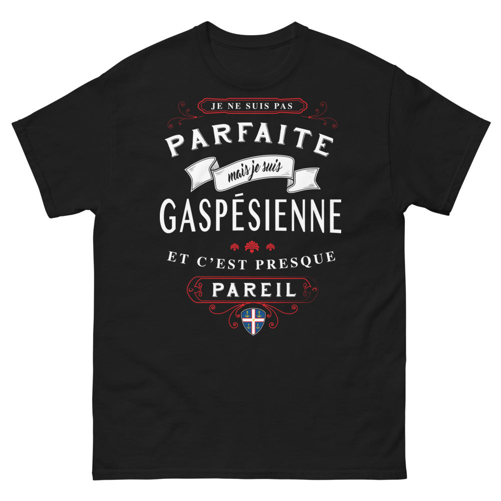 T-shirt Gaspésie noir - Je ne suis pas parfaite, mais je suis Gaspésienne