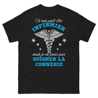 Thumbnail for T-shirt humour infirmier noir - Je ne peux pas soigner la connerie