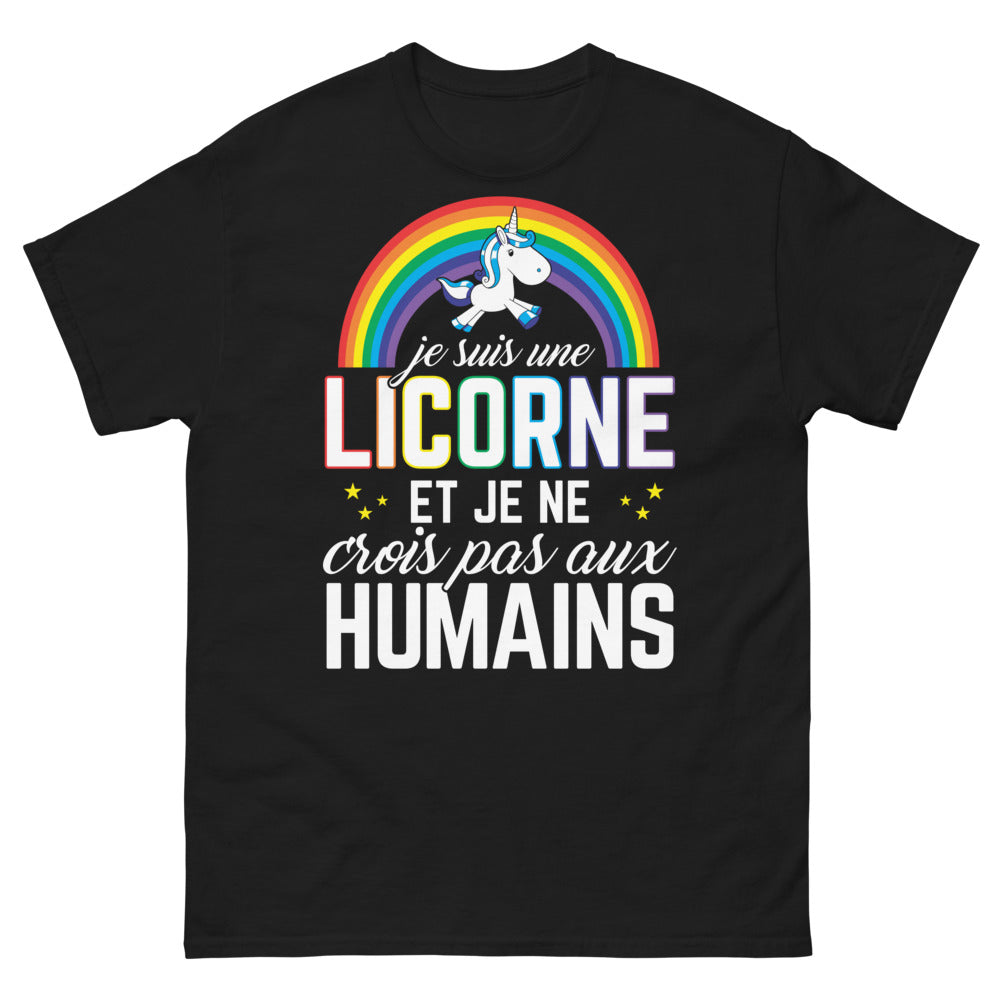 T-shirt Licorne noir - Je ne crois pas aux humains