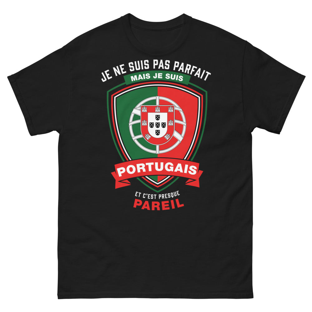 T-shirt portugais noir - Je ne suis pas parfait, mais je suis portugais
