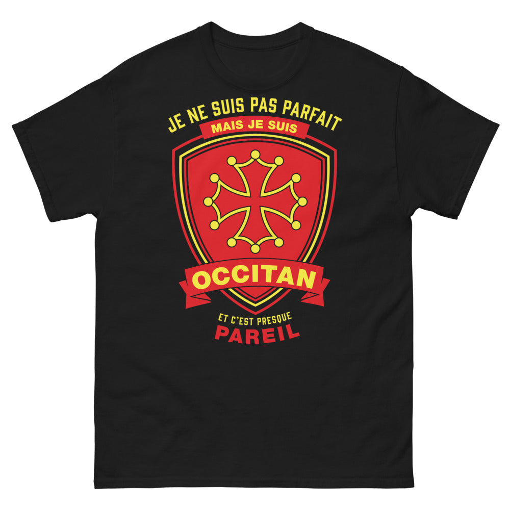 T-shirt Occitan noir - Je ne suis pas parfait mais je suis Occitan, c'est presque pareil