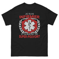 Thumbnail for T-shirt Infirmier noir - Je suis infirmier : quel est ton super pouvoir ?