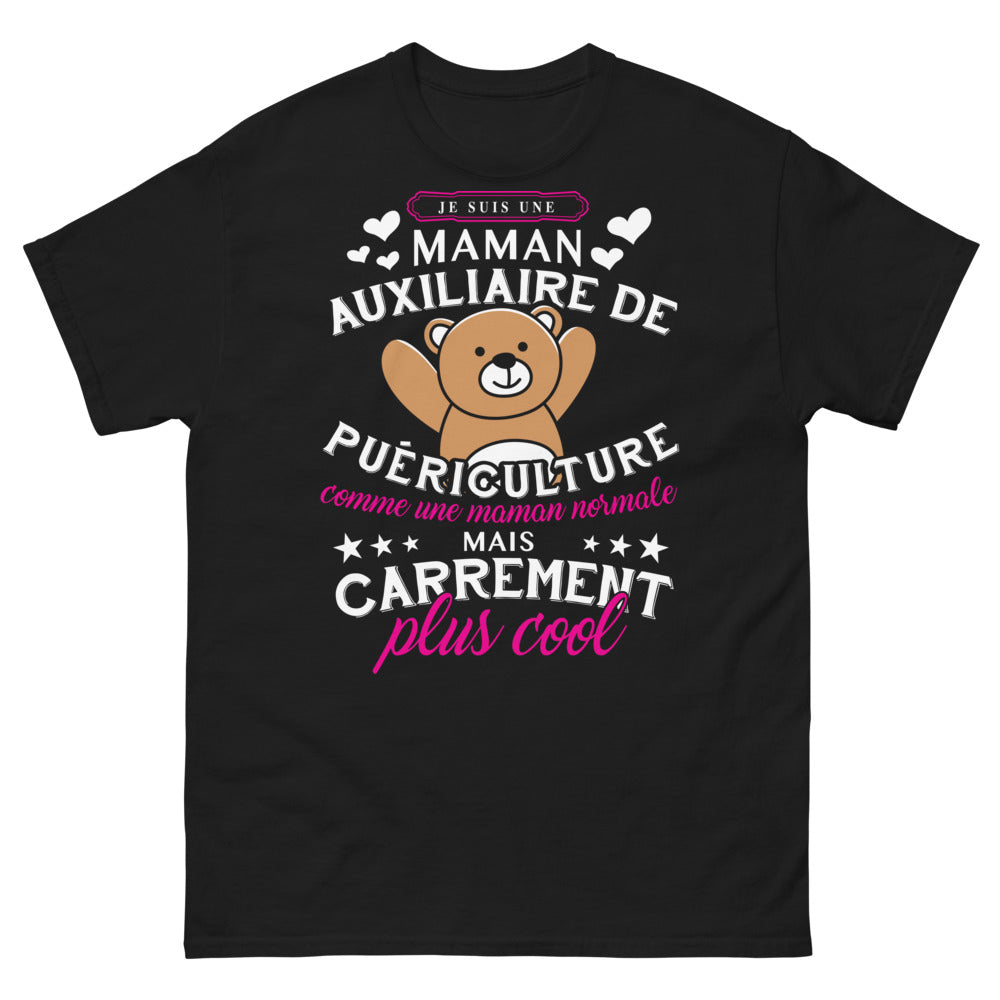 T-shirt Maman auxiliaire de puériculture noir - Plus cool qu'une maman normale