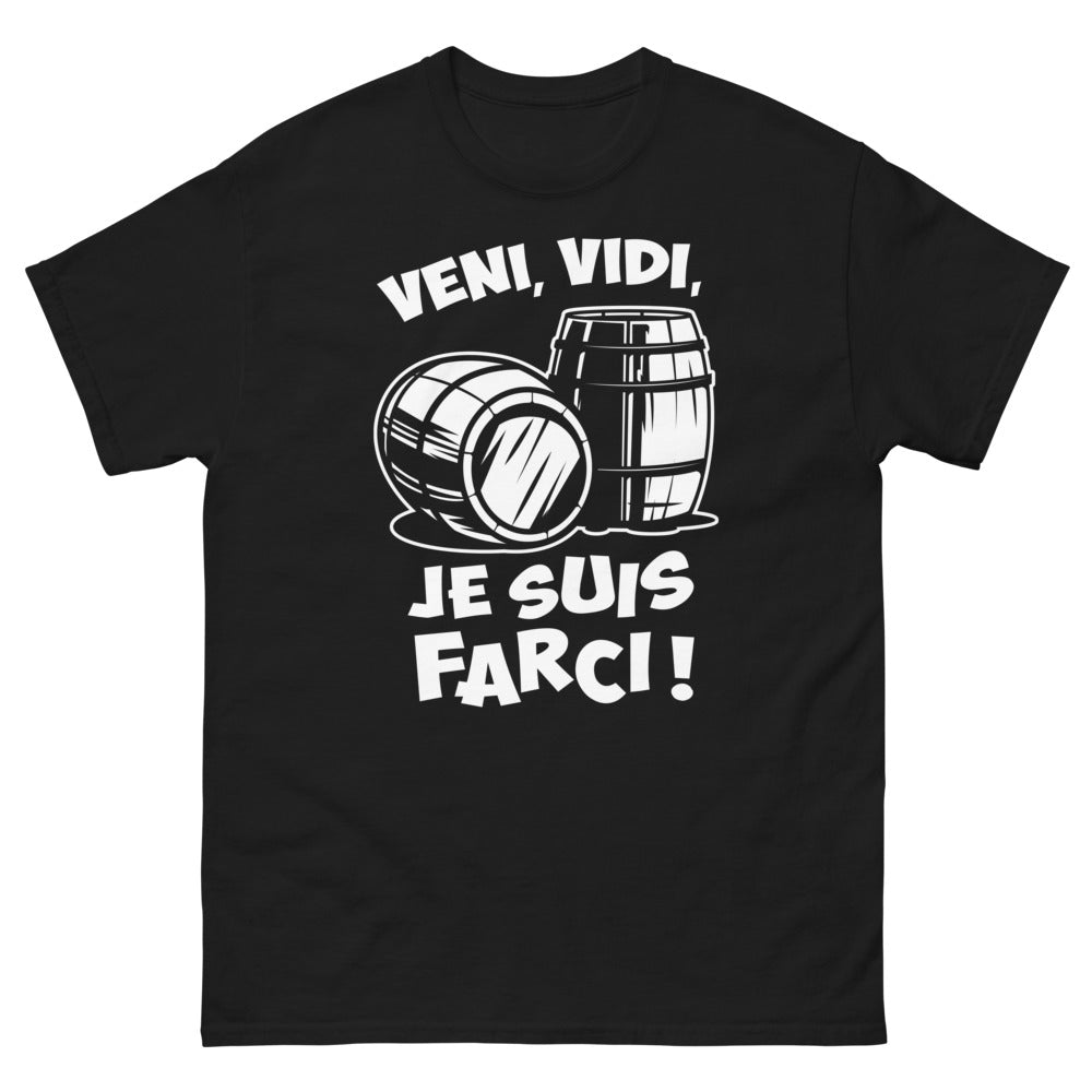 T-shirt humour gastronomique noir - Veni, Vidi, Je Suis Farci