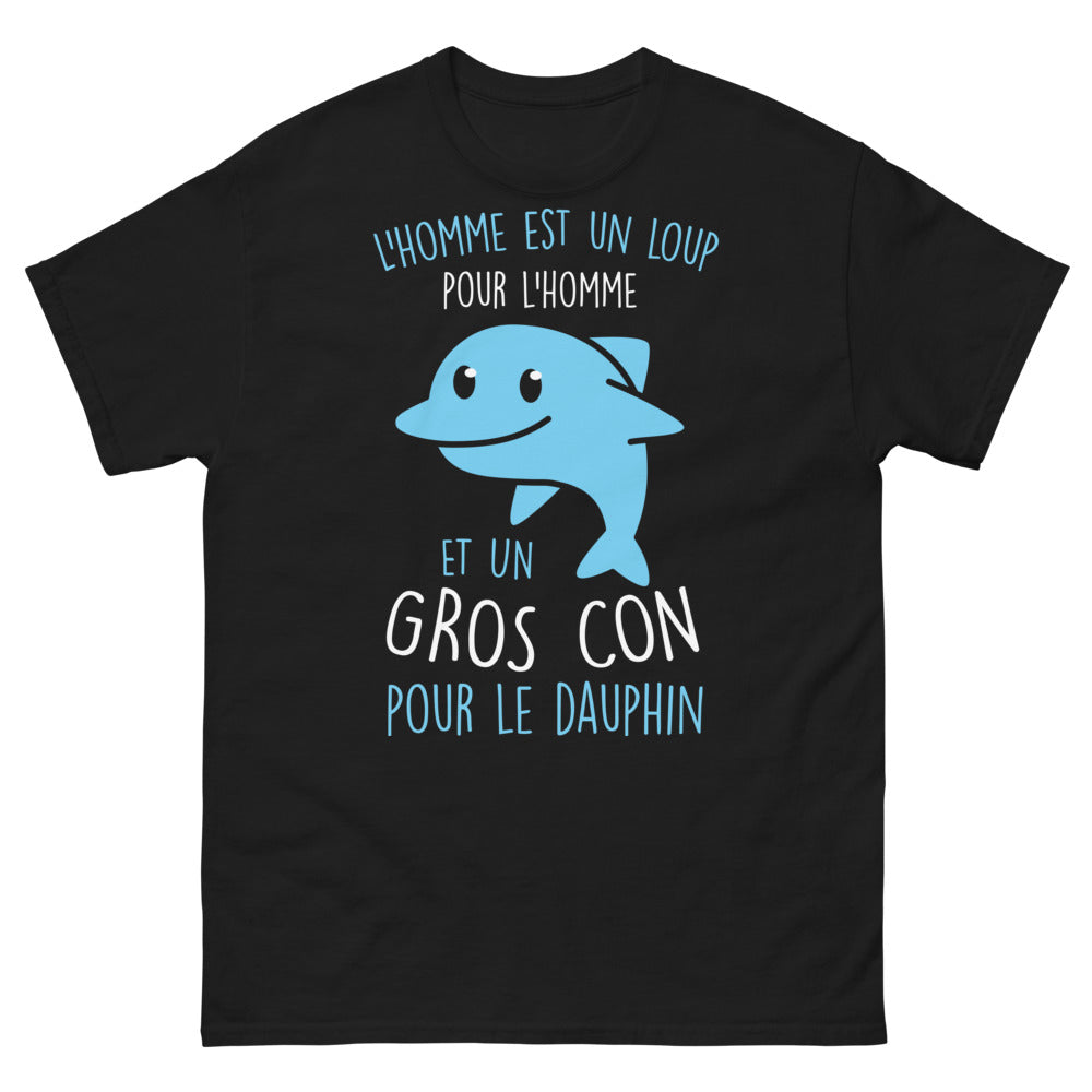 T-shirt philosophes marins noir - citation dauphin « L'homme est un loup »