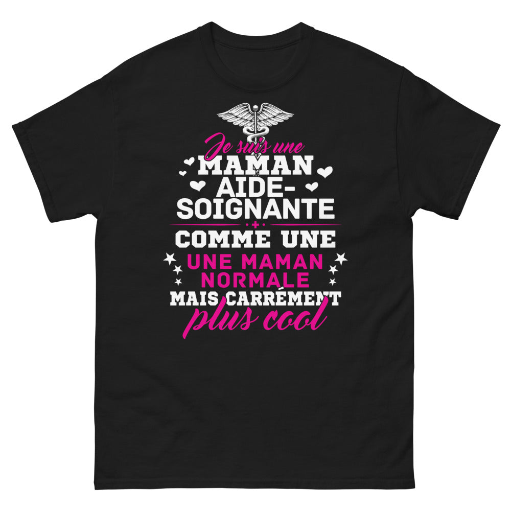 T-shirt Maman aide-soignante noir - Plus cool qu'une maman normale