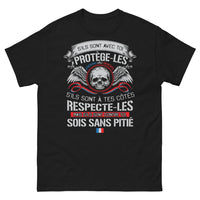 Thumbnail for T-shirt Slogan inspirant noir - Protège-les; respecte-les; sois sans pitié
