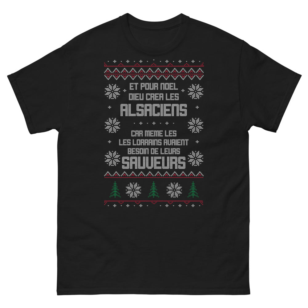 T-shirt Alsacien noir - Et pour Noël, Dieu créa les Alsaciens