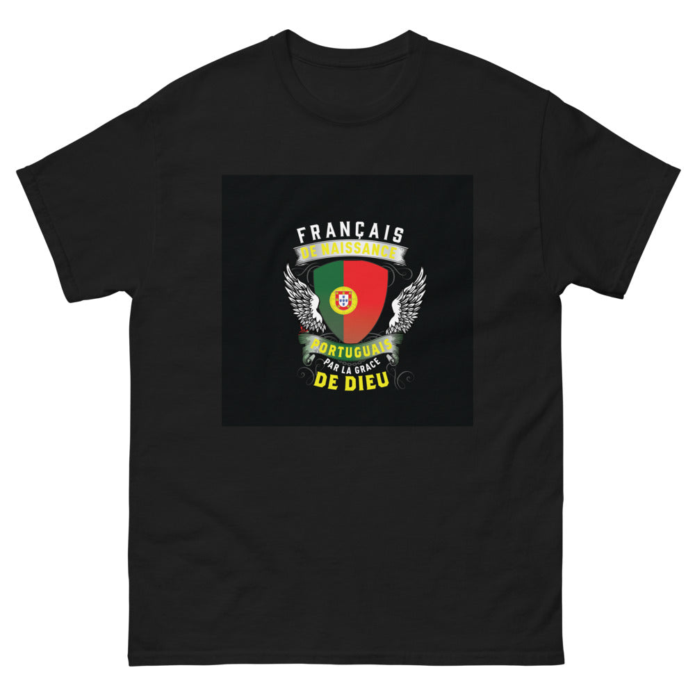 T-shirt Français/Portugais noir - Français de naissance, Portugais de cœur