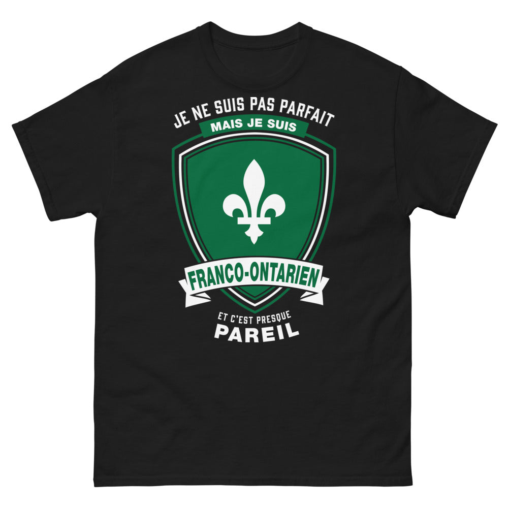 T-shirt Franco-Ontarien noir - Je ne suis pas parfait, mais je suis franco-ontarien