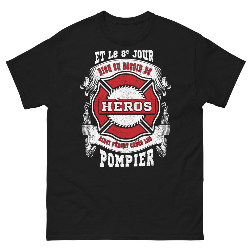 T-shirt Héros Pompier noir - Sur le huitième jour il créa les pompiers