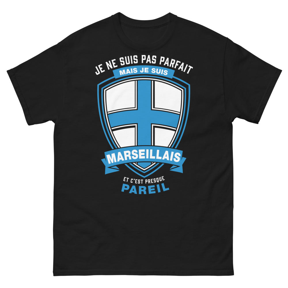 T-shirt Marseillais noir - Fier d'être Marseillais même imparfait