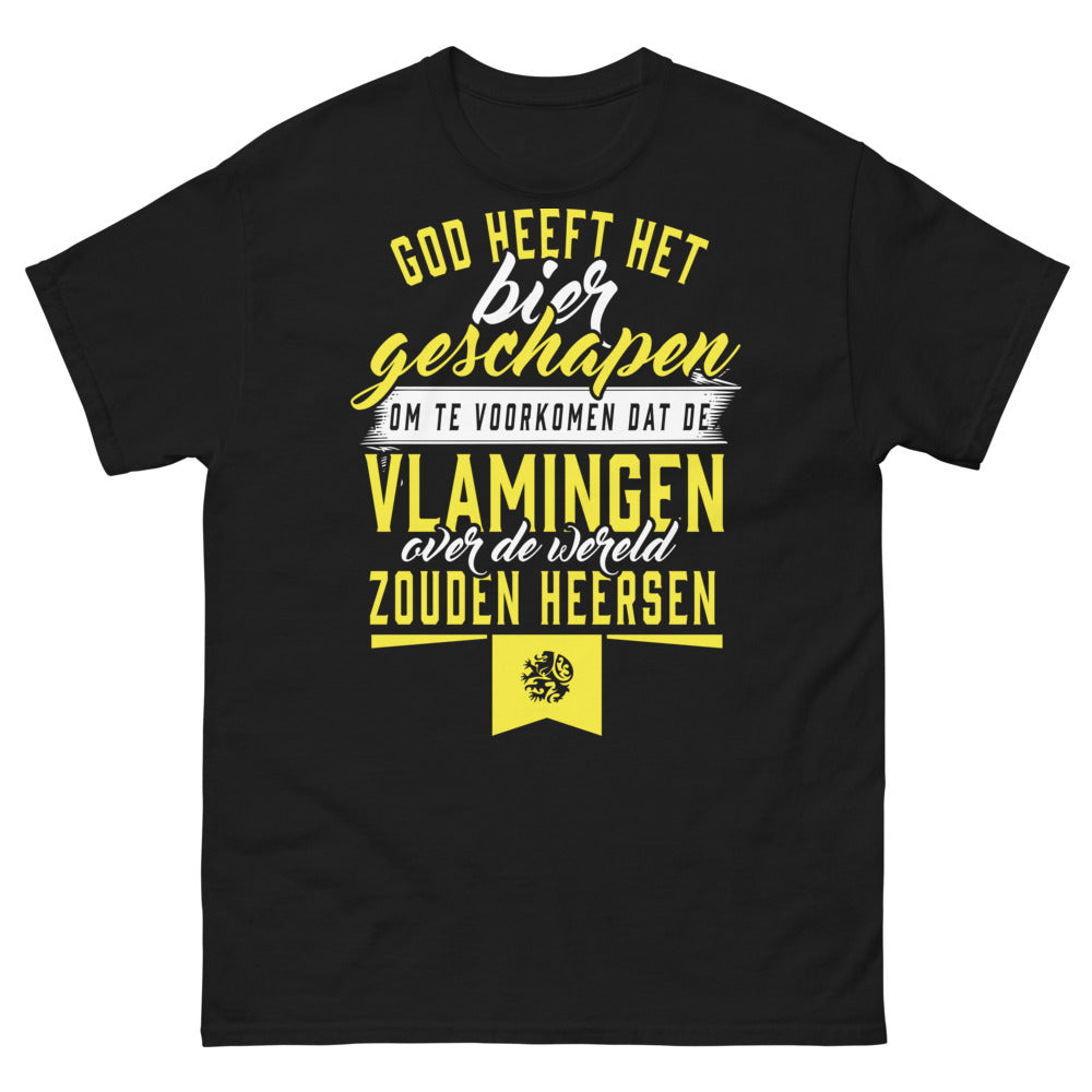 T-shirt Flamands noir - Dicton belge : 'Dieu a créé la bière' 
