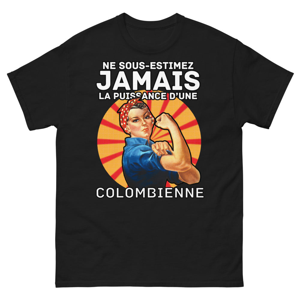 T-shirt Colombienne noir - Ne sous-estimez jamais la puissance d'une Colombienne