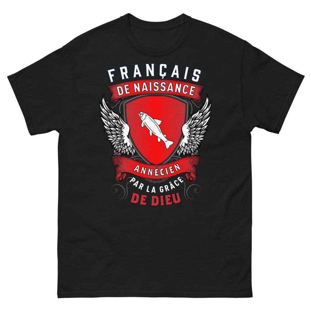T-shirt Annecien noir - Français de naissance : Annecien par la grâce de Dieu