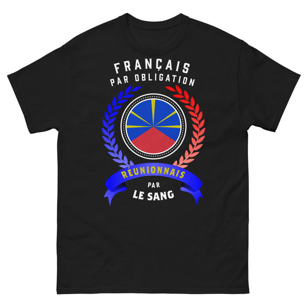 T-shirt Réunionnais noir - Français par Obligation, Réunionnais par le Sang