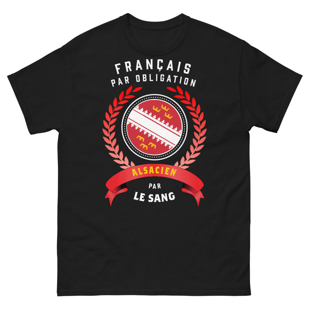 T-shirt Alsace noir - Français par Obligation, Alsacien par le Sang