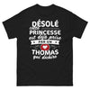 T-shirt prénom Thomas noir - princesse déjà prise, humour espiègle