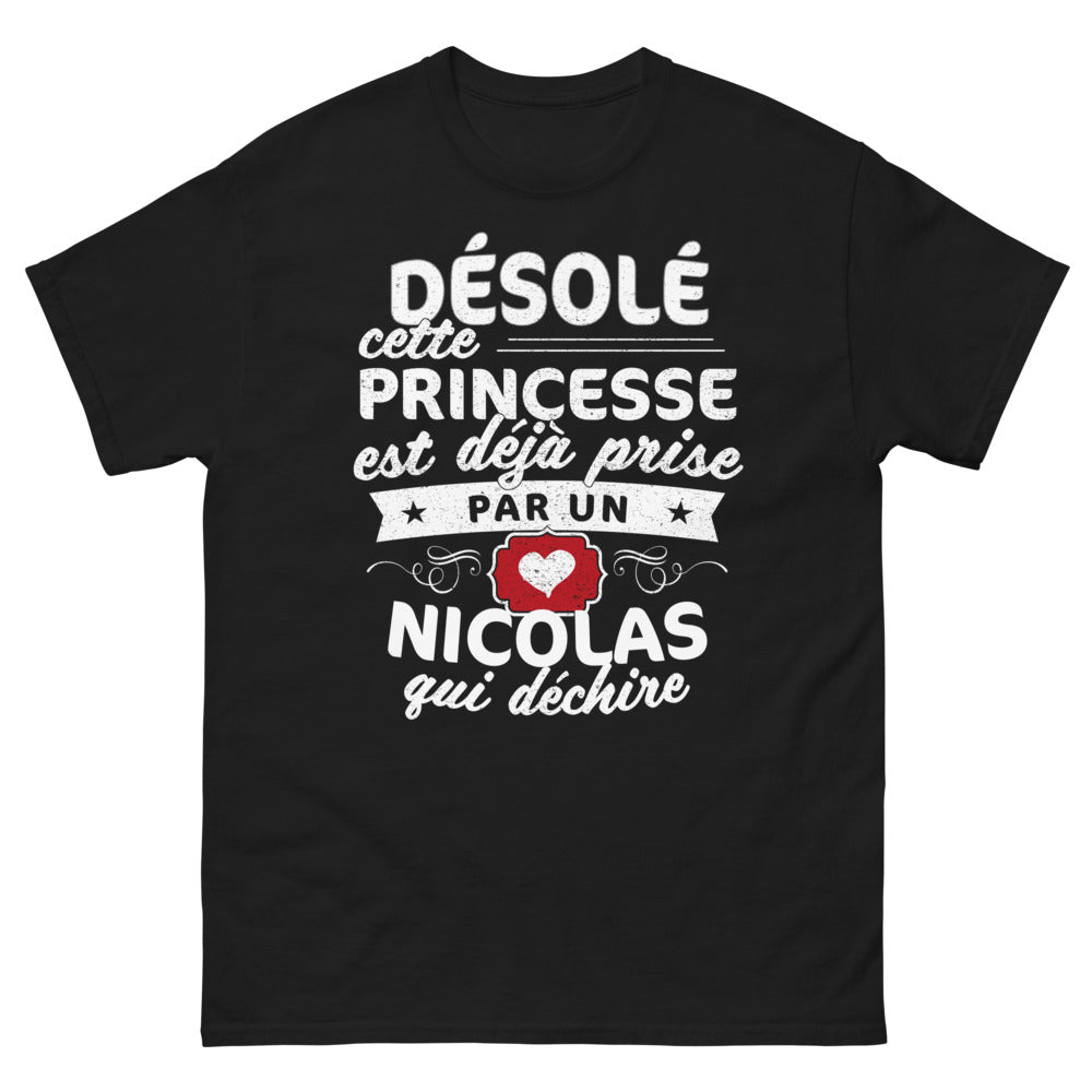 T-shirt Nicolas noir - Désolé, cette princesse est déjà prise