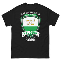 Thumbnail for T-shirt Vaudois noir - Je ne suis pas parfait, mais je suis liberté et patrie vaudois