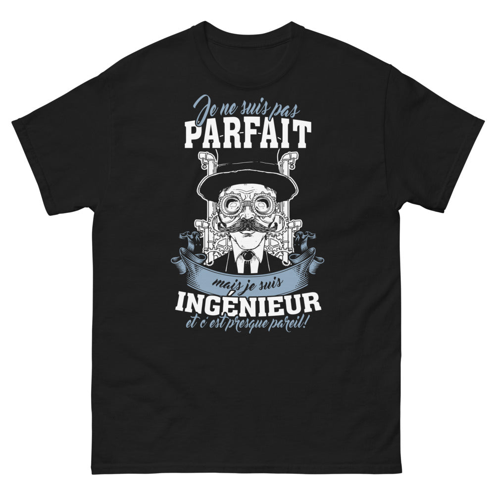 T-shirt Ingénieur noir - Je ne suis pas parfait mais je suis ingénieur