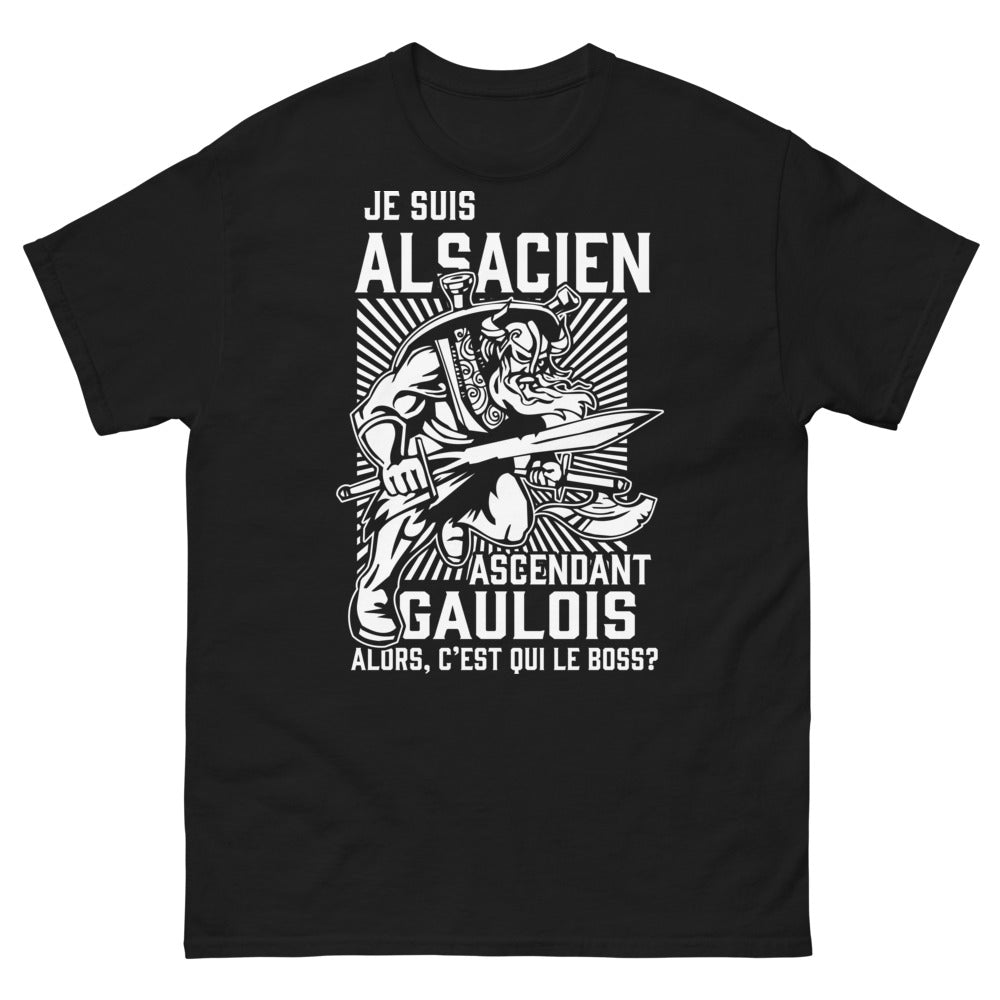 T-shirt Alsacien noir - Ascendant Gaulois « Qui est le boss ? »