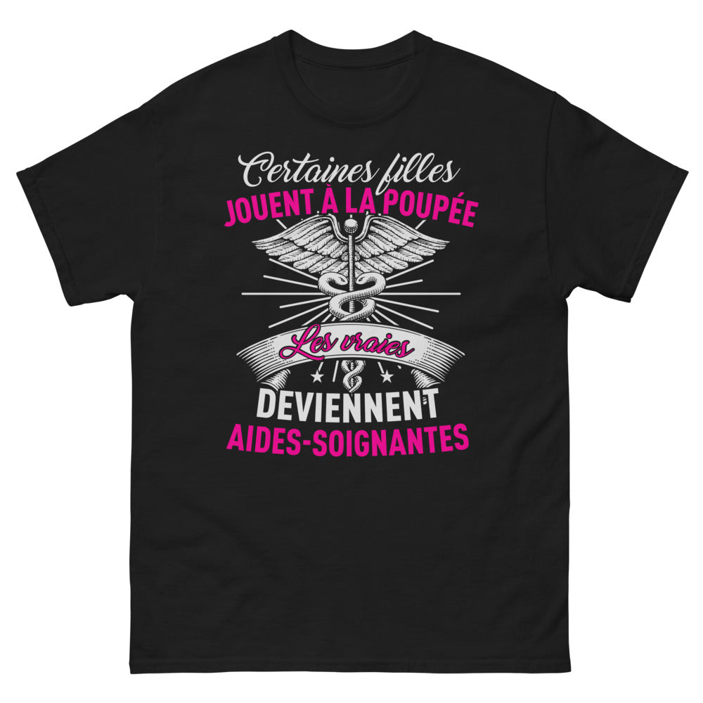 T-shirt Aide-soignante noir - Pour celles qui ont grandi avec une poupée