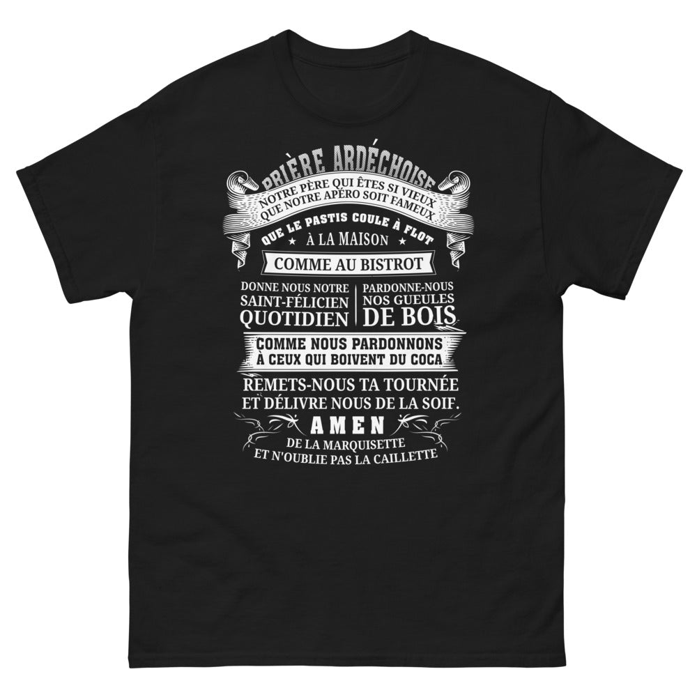 T-shirt Ardèche noir - Prière ardéchoise, humour apéro