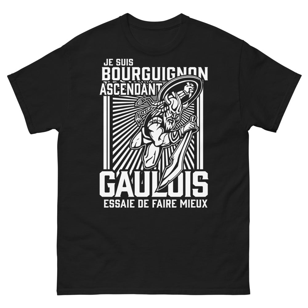 T-shirt Bourguignon ascendant gaulois noir - Je suis bourguignon ascendant gaulois