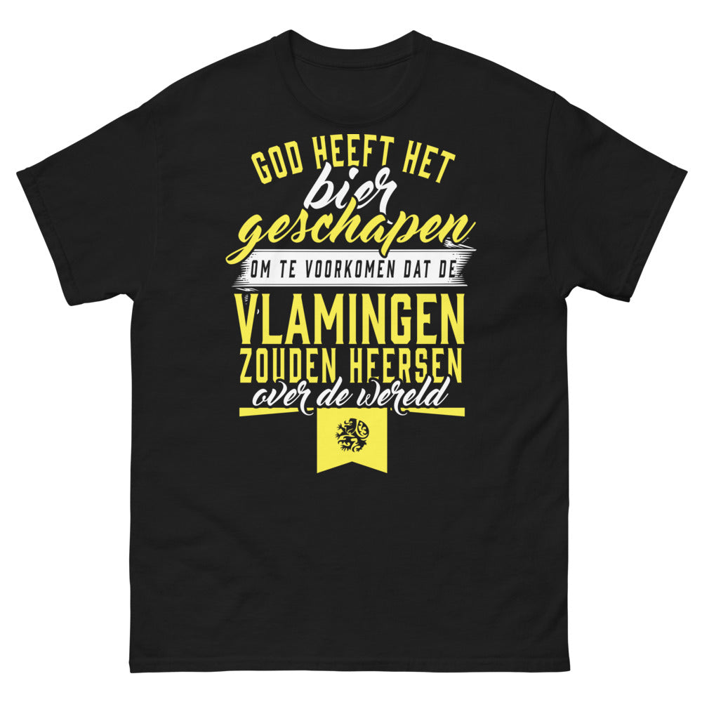T-shirt Flandres noir - slogan 'Dieu a créé la bière' humour sombre