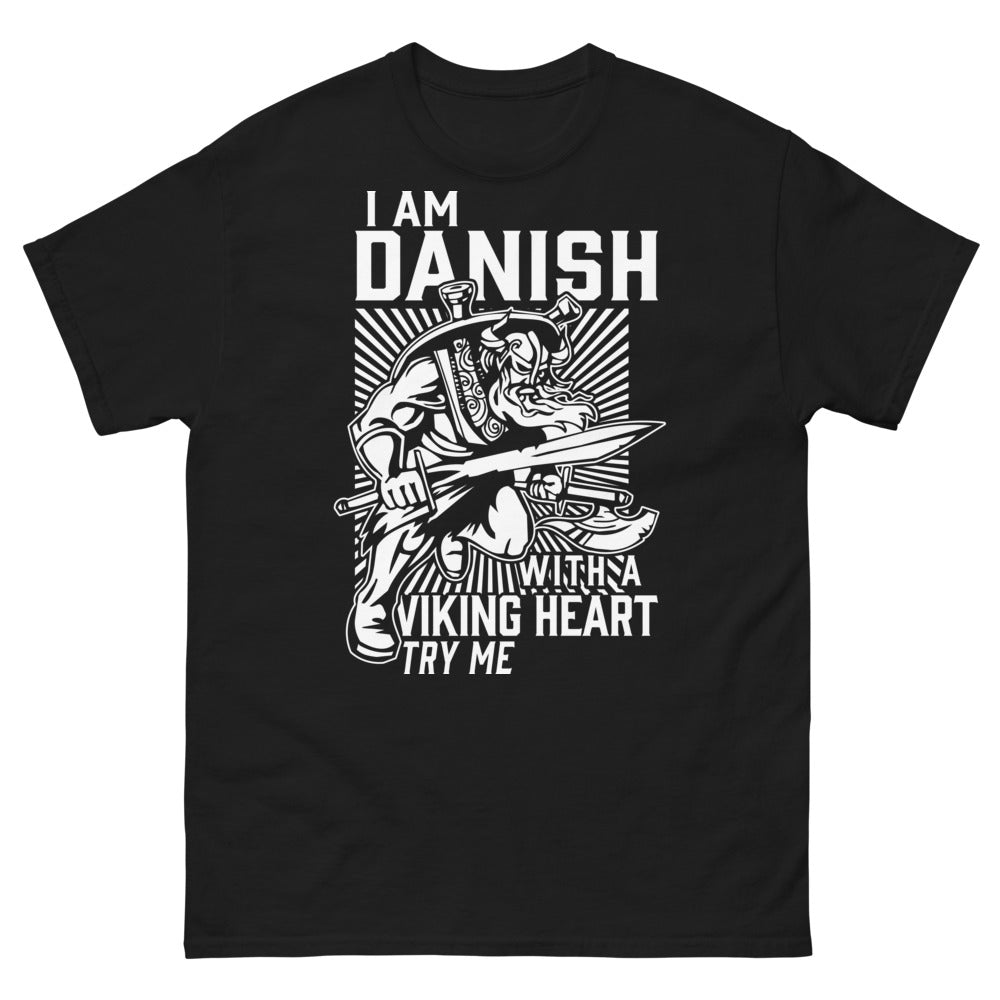 T-shirt Danois noir - I am Danish with a Viking Heart