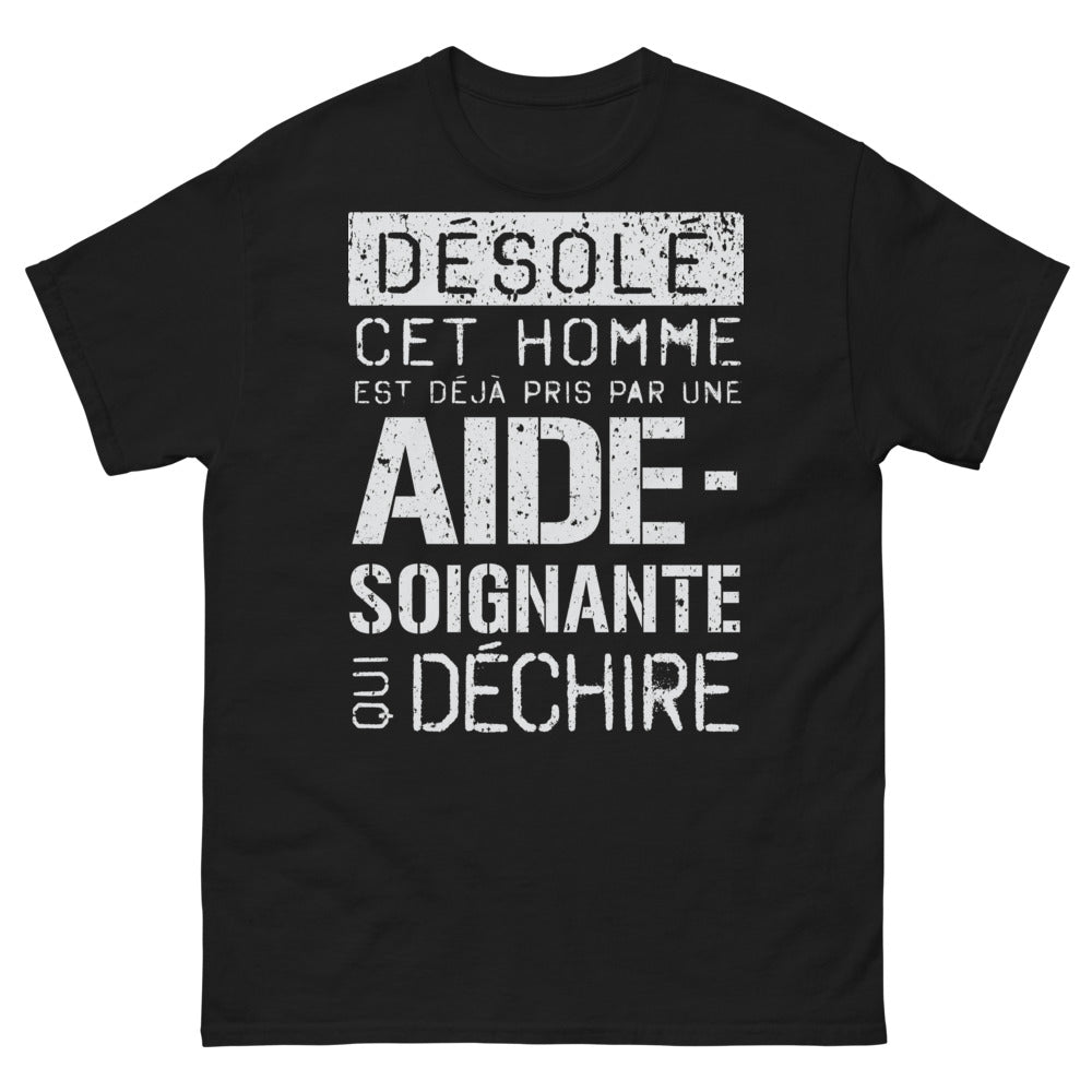 T-shirt aide-soignante noir - Déjà pris par une aide-soignante qui déchire