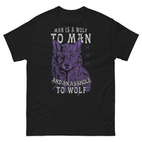 Thumbnail for T-shirt citation 'Man is a Wolf' noir - phrase provocante