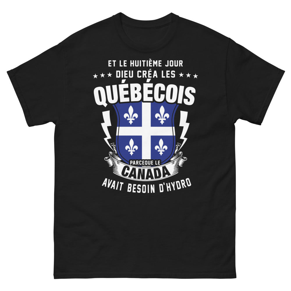 T-shirt Québécois noir - Le huitième jour Dieu créa les Québécois