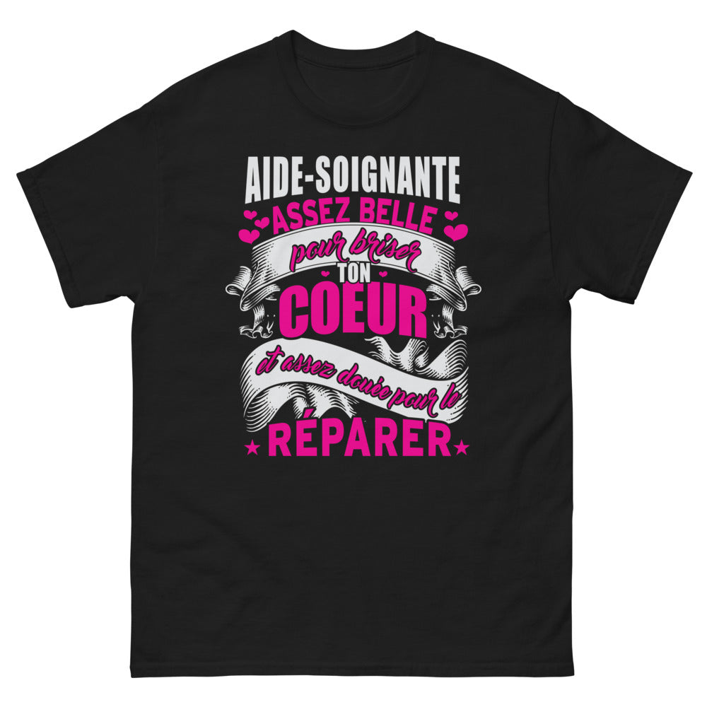 T-shirt Aide-soignante noir - Briser des cœurs, réparer des vies