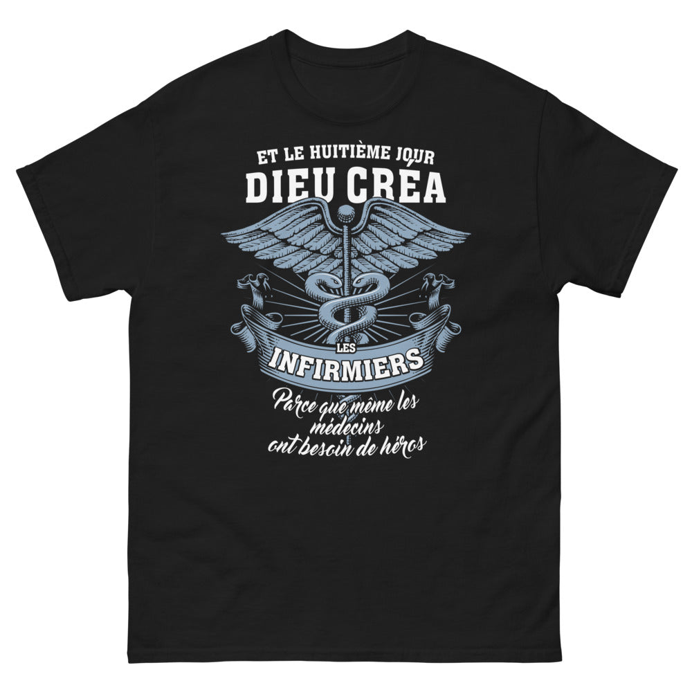 T-shirt Infirmiers noir - Dieu créa les infirmiers