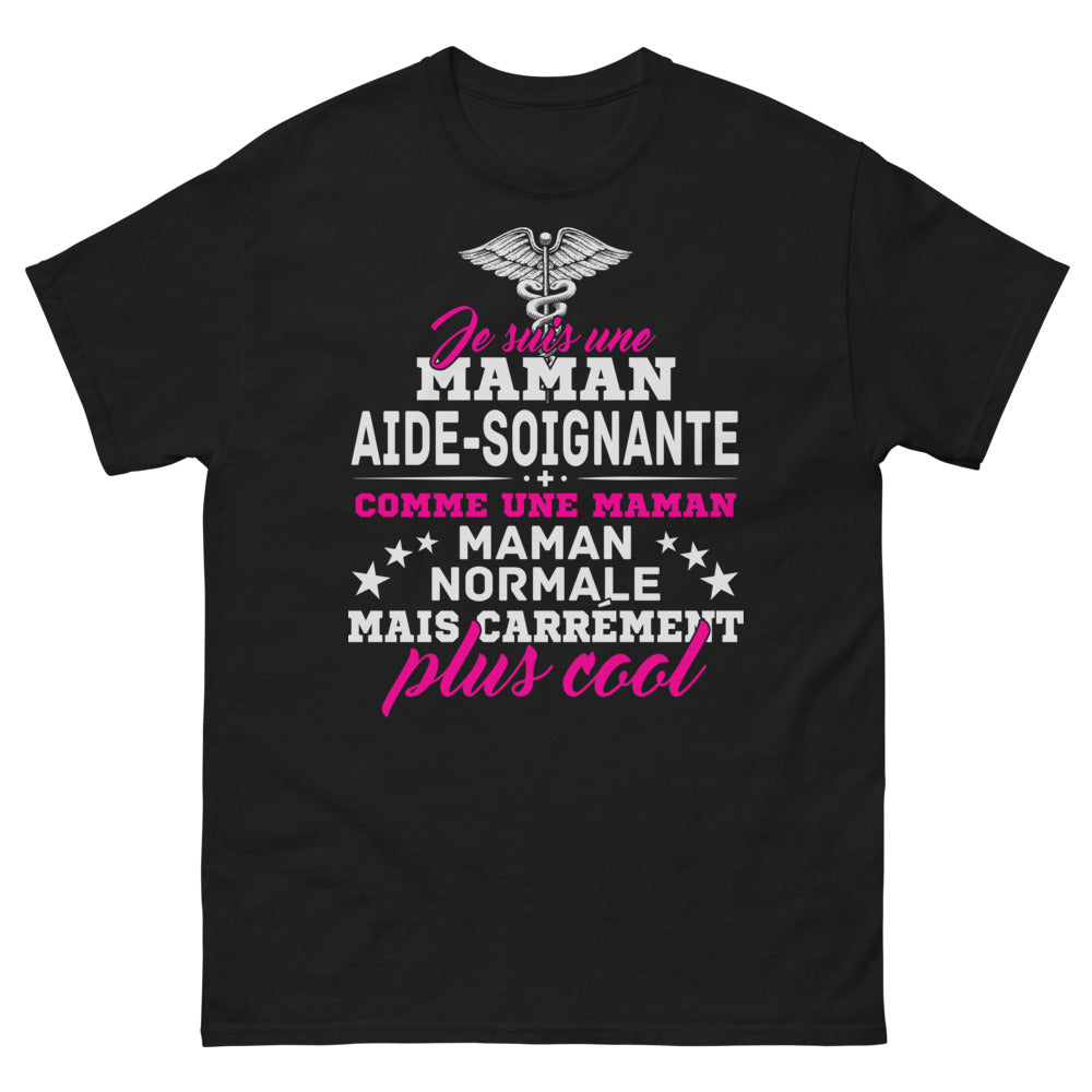 T-shirt Maman aide-soignante noir - Plus cool qu'une maman normale