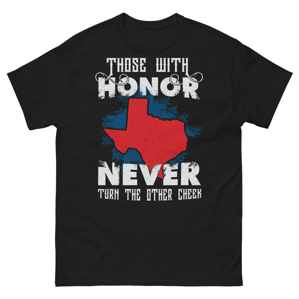T-shirt Honor Never Turns Cheek noir - message fierté guerrière