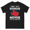 T-shirt Honor Never Turns Cheek noir - message fierté guerrière