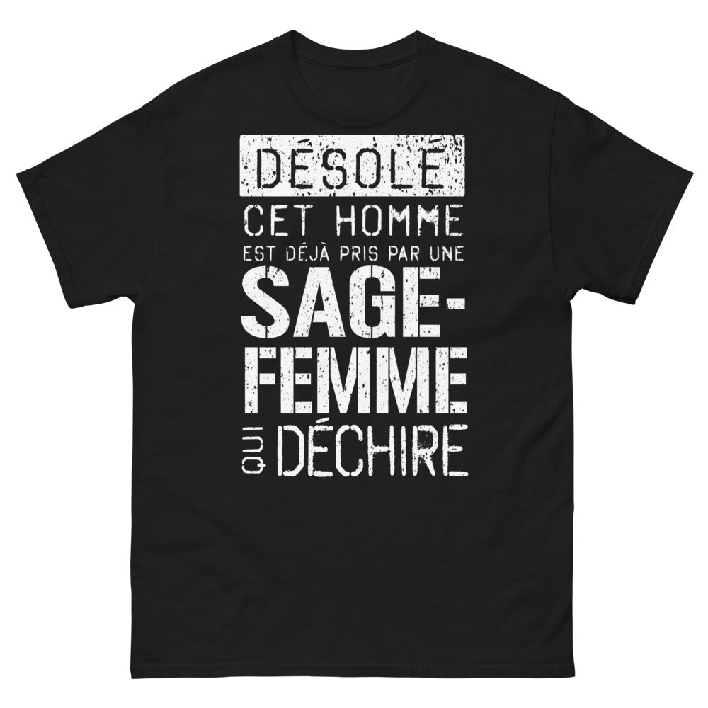T-shirt Sage-femme noir - Désolé, cet homme est déjà pris