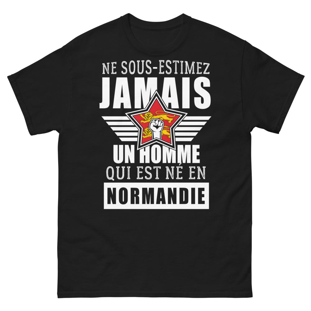 T-shirt Normandie noir - Ne sous-estimez jamais un homme né en Normandie