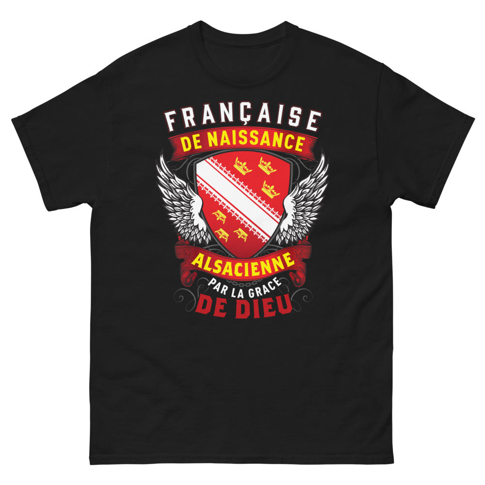 T-shirt Alsace noir - Française de naissance Alsacienne, fierté locale