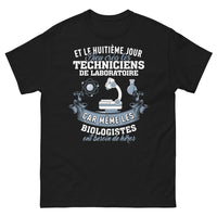 Thumbnail for T-shirt Technicien de laboratoire noir - 'Et le huitième jour...' design humoristique