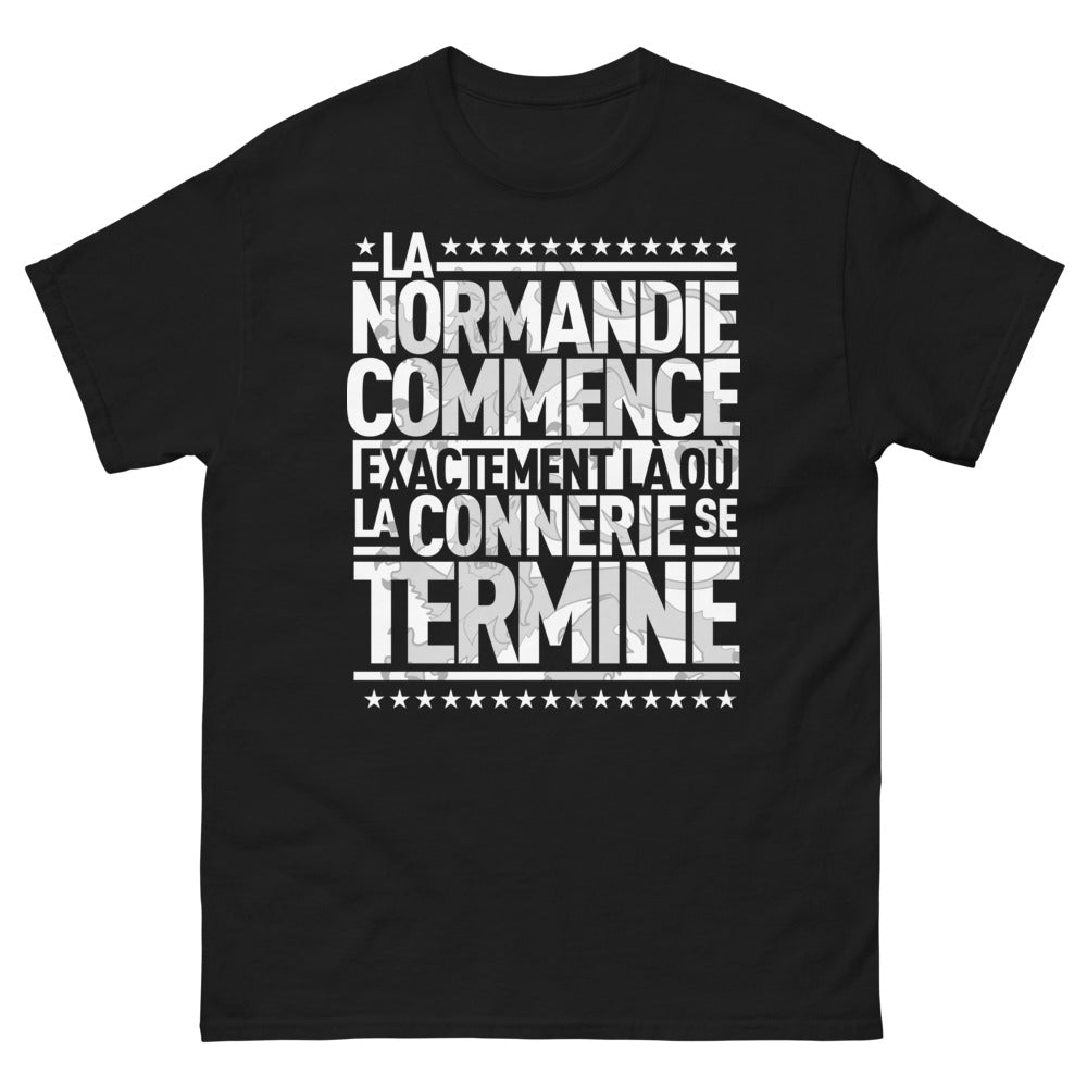 T-shirt Normandie noir - La Normandie commence là où la connerie se termine