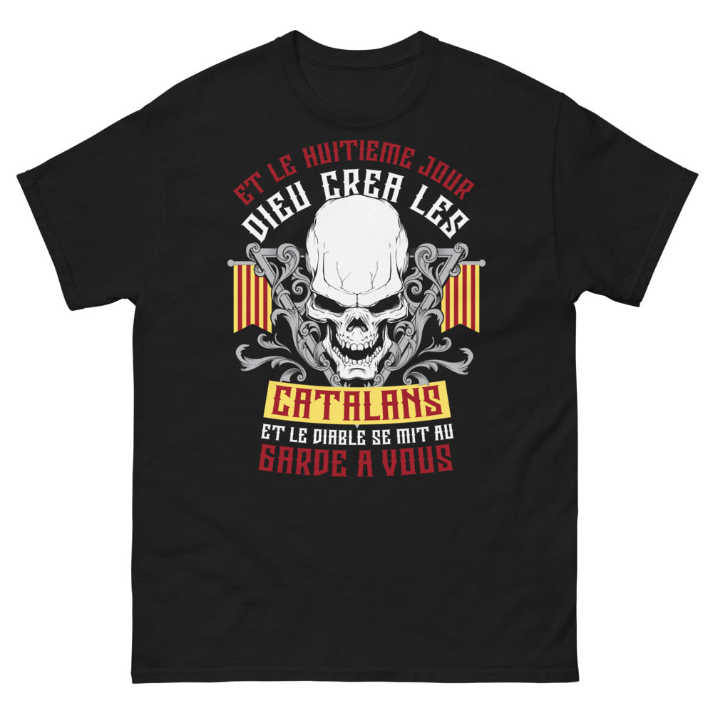 T-shirt Catalans noir - Dieu créa les Catalans, slogan humoristique