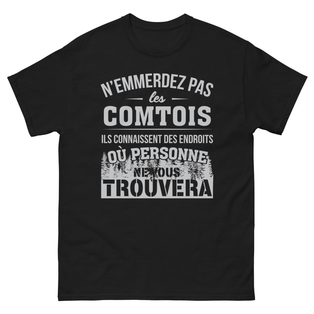 T-shirt Comtois noir - N'emmerdez pas les Comtois (texte imprimé)