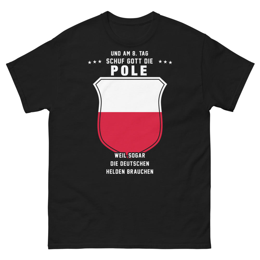 T-shirt Polen schwarz vorne - Am 8. Tag schuf Gott die Polen