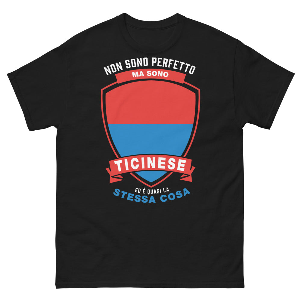 T-Shirt Ticinese nera - Non sono perfetto ma sono Ticinese